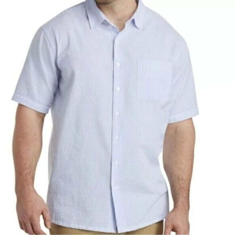 Roundtree & Yorke  COTTON Short Sleeve Striped Pocket Shirt XL True Navy